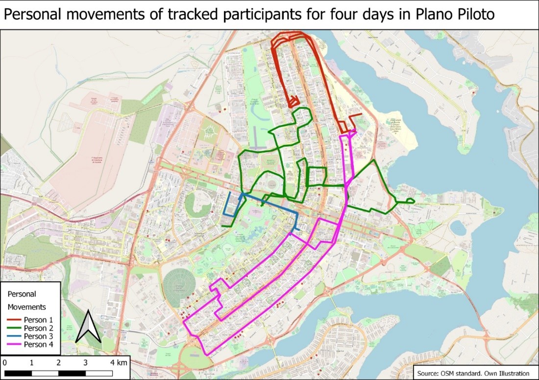 Figure 6: Map showing the tracked movements. Source: own figure
